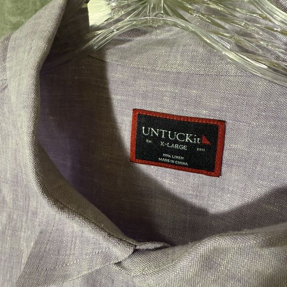 UNTUCKit Shirt Men XL Purple Long Sleeve Button 100% Linen Beachy Preppy - Picture 3 of 8